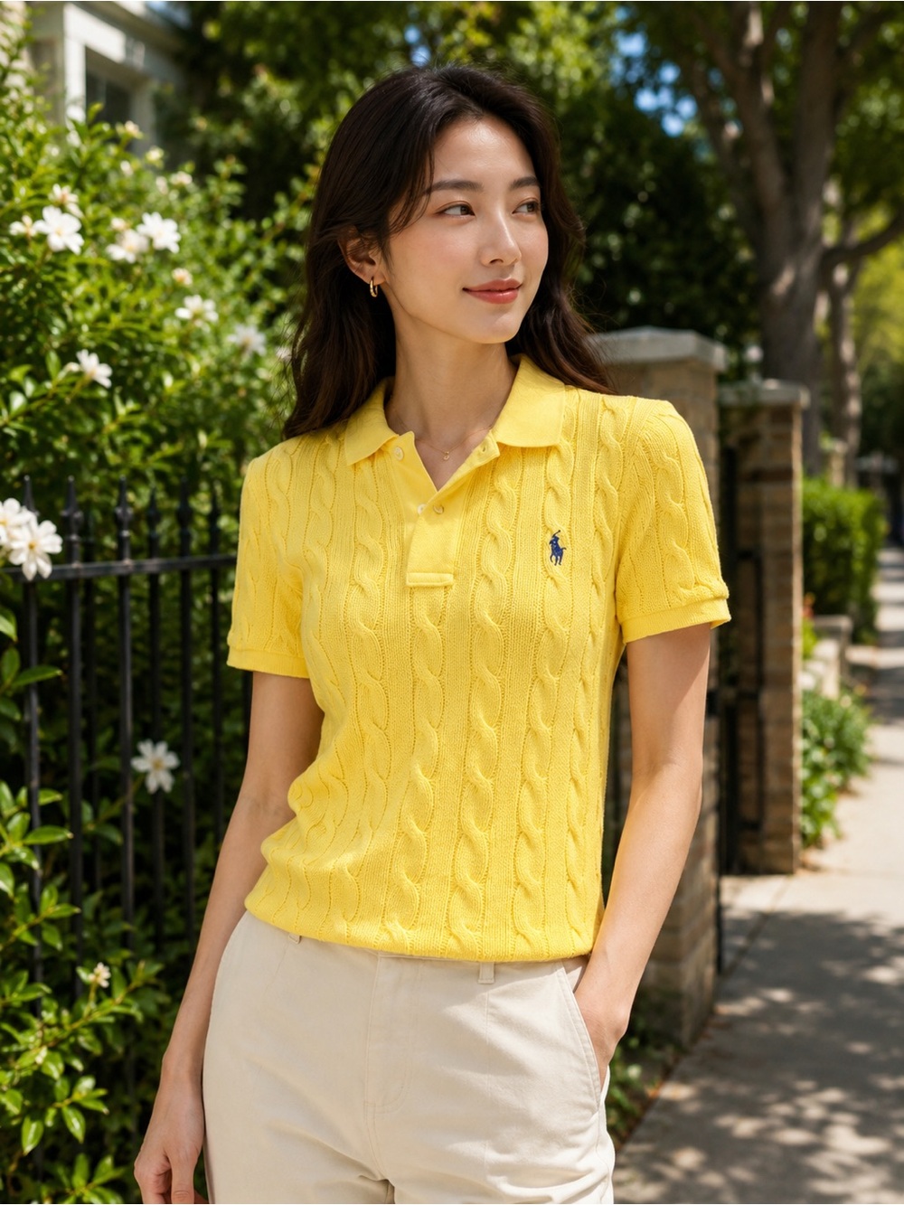 Polo by Ralph Lauren Blue Label NWT Yellow Cable-Knit Short Sleeve Polo